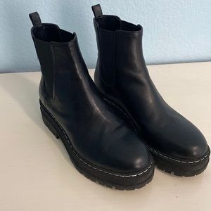 Black leather combat style boots